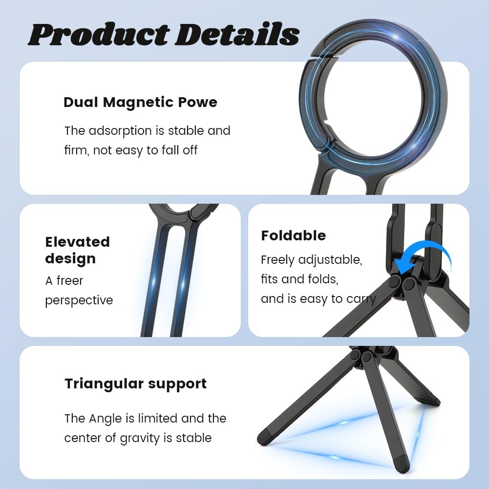 Magnetic Phone Tripod Foldable Aluminum Mini Tripod for i-Phones, Magnetic Pocket Phone Tripods Quick Mount Compatible with Mag-Safe for i-Phones 17/16/15/14/13/12 - Image 4