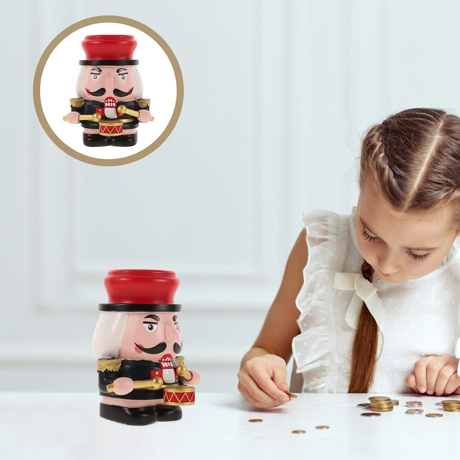 GALPADA Nutcracker Money Bank for Boys Resin Coin Container Decorative Desktop Saving Jar Nursery Party Decor