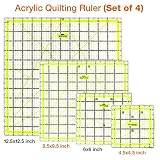 Conjunto de 4 reglas de acolchado acrílico y patchwork con medidas imperiales. Tamaños: 4.5x4.5 pulgadas, 6x6 pulgadas, 9.5x9.5 pulgadas, 12.5x12.5 pulgadas