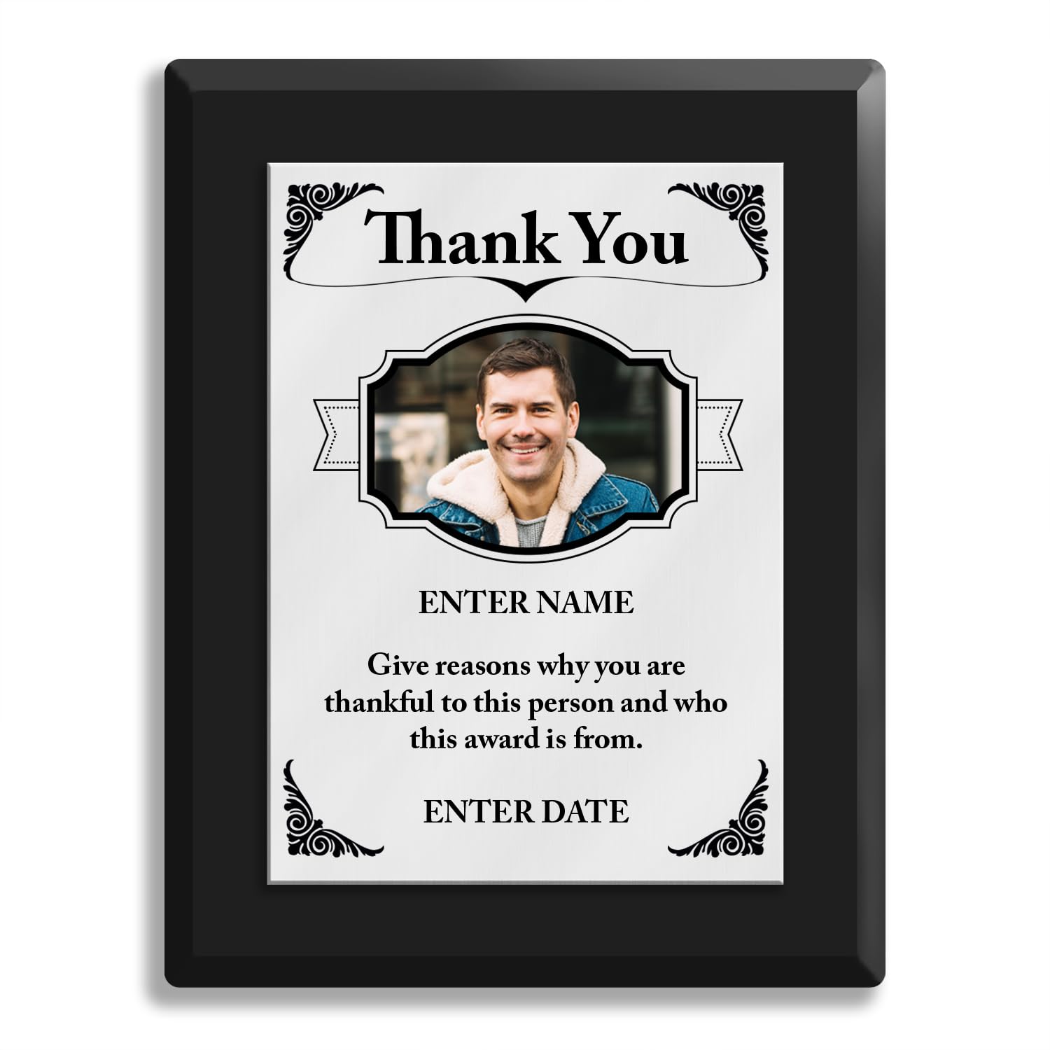 Personalized Thank You Award Plaque - Full Color Printing - Add Your Own Text & Photo Upload - Available In 9 Sizes - 3 Board Types - Silver or Gold
