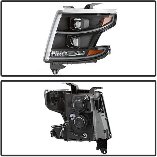 Miniatura 2 de ACANII - Para modelo halógeno 2015-2020 Chevy Tahoe Suburban LED Tube Dual Proyector Faros Faros delanteros Carcasa Negra