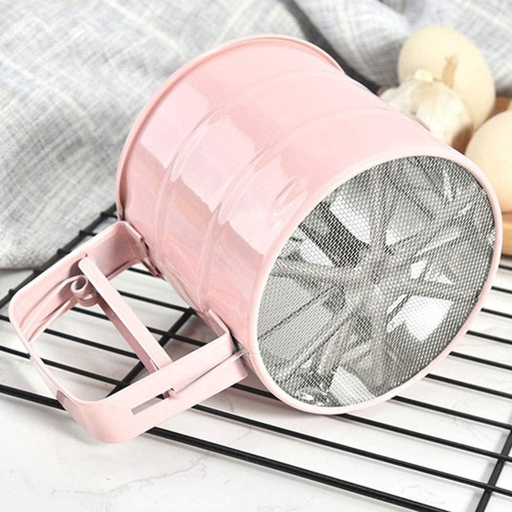 sieves ，Sifter Hand Crank Stainless Steel Flour Sifter，Cake Baking Fine Mesh， Home ，Kitchen Handheld Semi Automatic. Sieve, Cyan