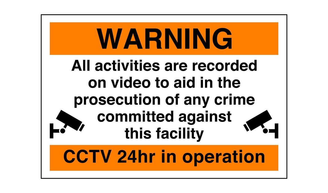 Safety First Display LTD Warning all activities are recorded on video to aid in the prosecution of any crime CCTV sign - High tack self-adhesive sticker (300mm x 200mm) Viewing Distance within 7m.