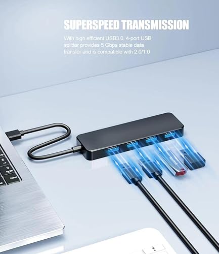 Miniatura 4 de Hub USB 3.0, PANPEO 4 puertos USB 3.0 Hub Multi USB Puerto Expansor para Laptop, Xbox, Flash Drive, Mobile HD, Consola, Impresora, Cámara, Keyborad,