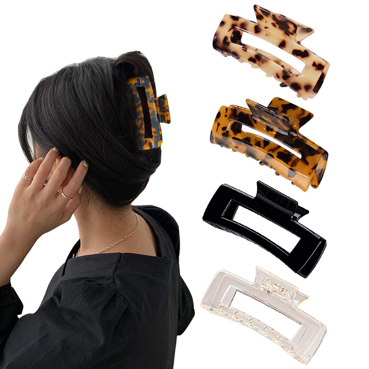 Aaiffey 4PCS Hair Claw Clips, Non-Slip Tortoise Hair Jaw Clips, Leopard Stylish Hair Clamps,Strong Hold for Thick Thin Curly Hair Styling Accessories for Women Girls : Beauty & Personal Care