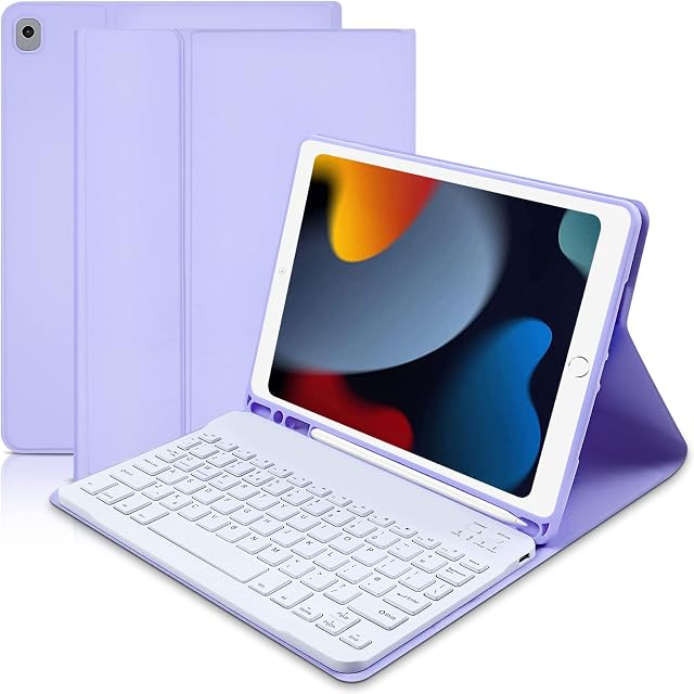 tititinita iPad Case with Keyboard 10.2 inch - iPad 9th Generation Case with Keyboard (2021), Built-in Pencil Holder - iPad Case 9th Generation/8th Gen/7th(UK Layout) - Purple