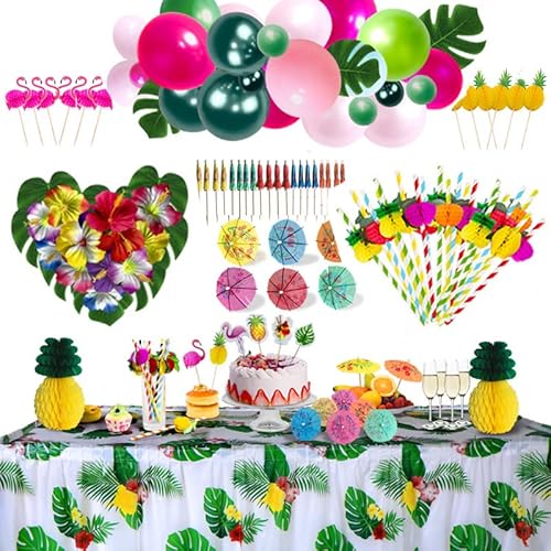 Wothfav Décoration de Fête Tropicale Hawaïenne, pour Plage été Anniversaire Barbecue Fournitures de Fête de Jardin Cover