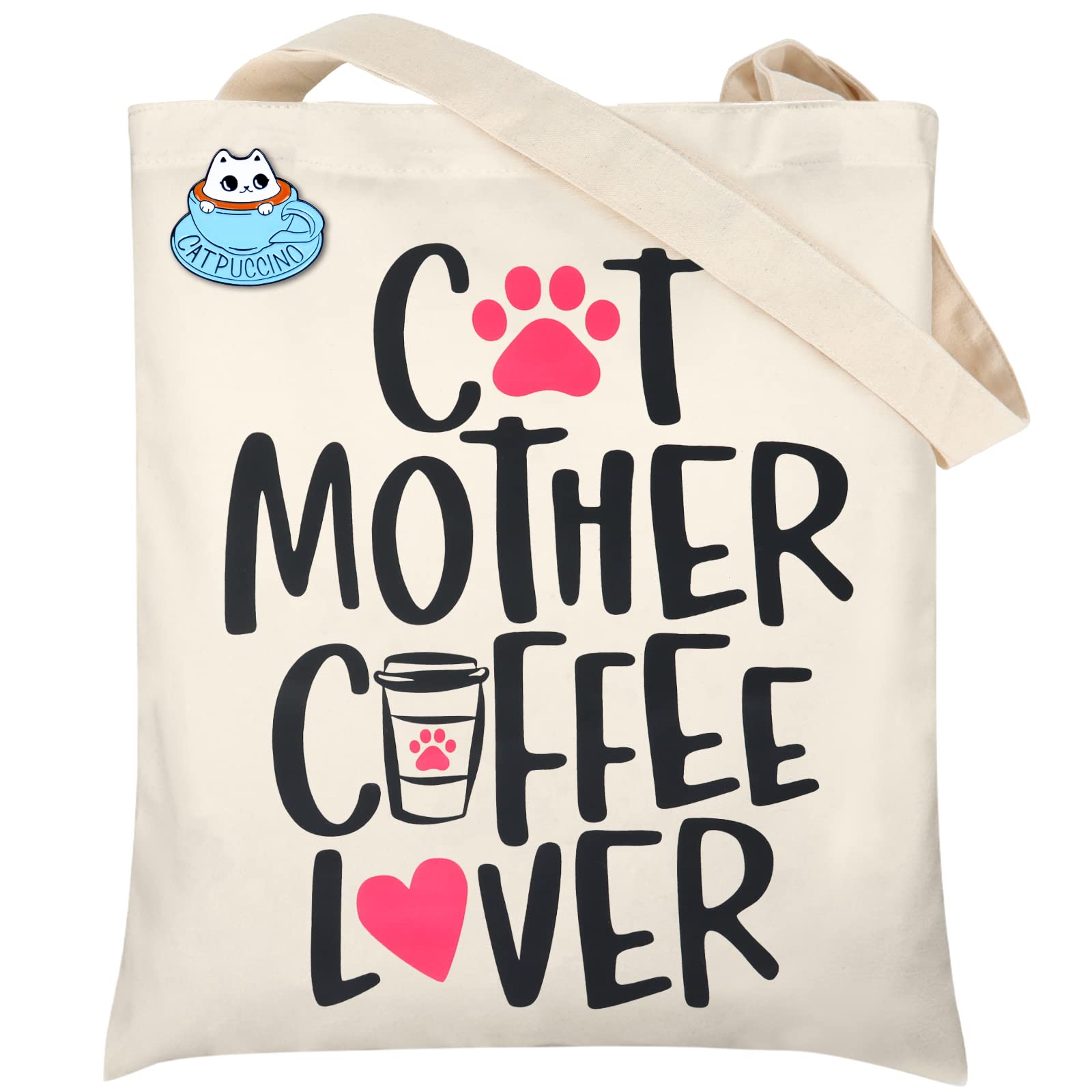 Gift for Women Her Canvas Tote Bag With Cute Brooch Pin Cotton Shopping Bag