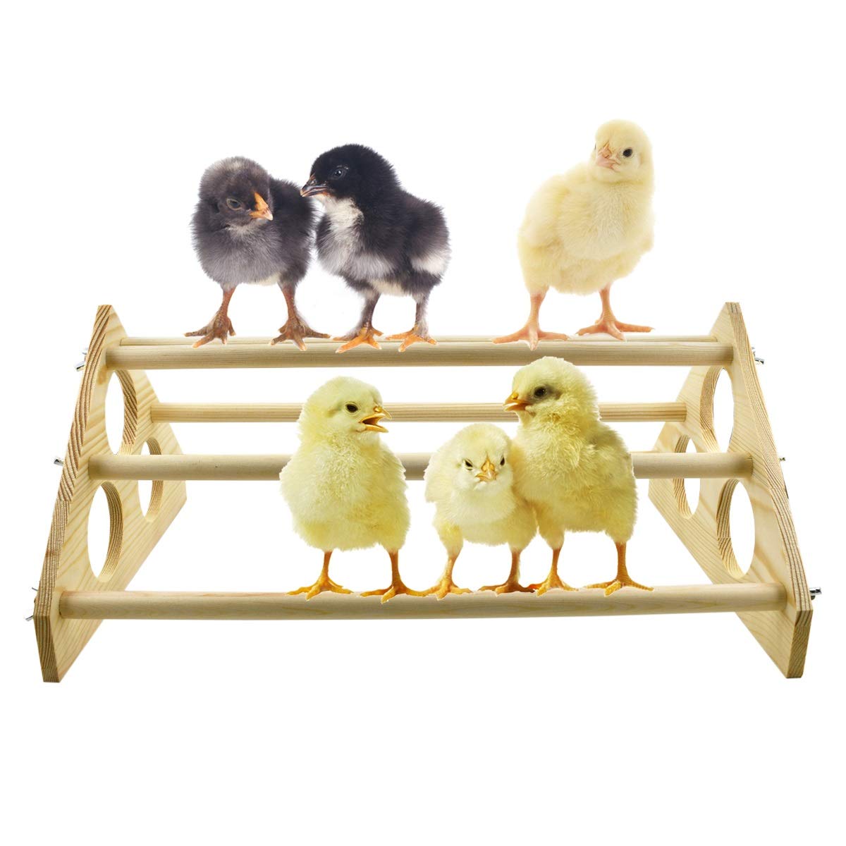 Chicken Perch Wood Stand with Holes Chick Stand Trainning Perch Hen Roost bar for Chicks Poultry Swing Jungle Gym Chicken Toy for Hens