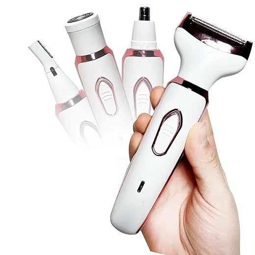 Depilador Elétrico Feminino 4 em 1 Recarregável USB, Aparador Portátil para Rosto e Corpo, Sobrancelha, Nariz, Buço, Axilas e Virilha, Sem Dor, Sem Fio, Compacto e Silencioso