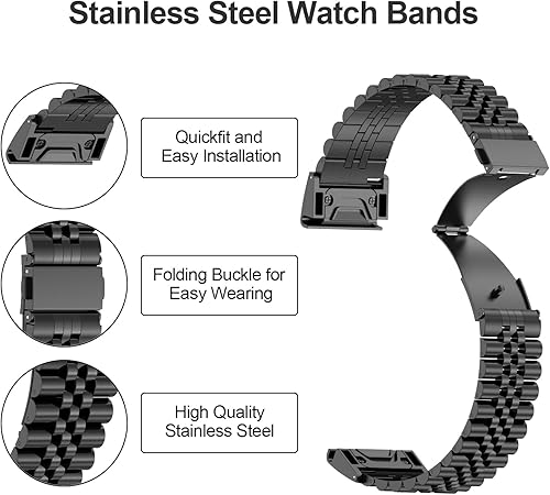 Miniatura 4 de EZMVZKU Correa de acero inoxidable compatible con Garmin Fenix 77 Pro, 0.866 pulgadas de ajuste rápido de metal para Fenix 66 Pro55 PlusForerunner