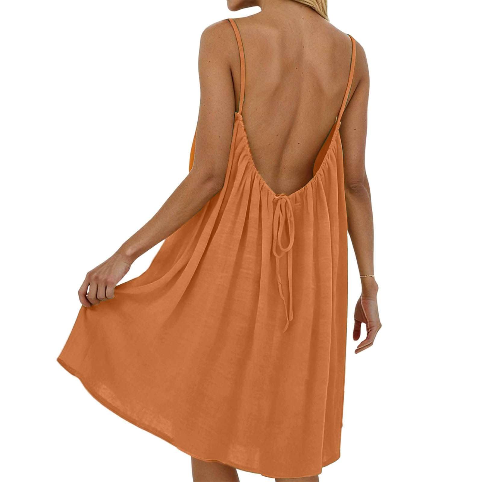 Vestito Donna con Schiena Scoperta, Abito Estivo con Spalline Sottili e Fiocco per Vacanze al Mare