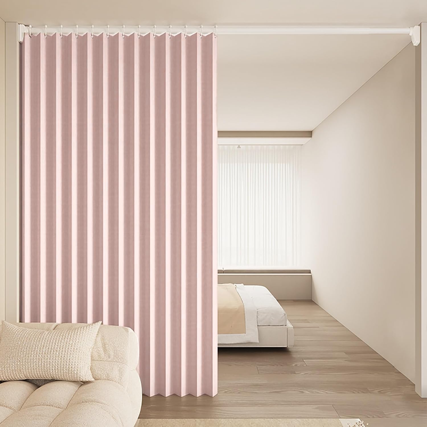 Personalizzabile Tenda Bagno Doccia ，con Ganci Tenda Doccia Pieghevole， per Soggiorno Camera da Letto Bagno con -Pink- 240x220cm