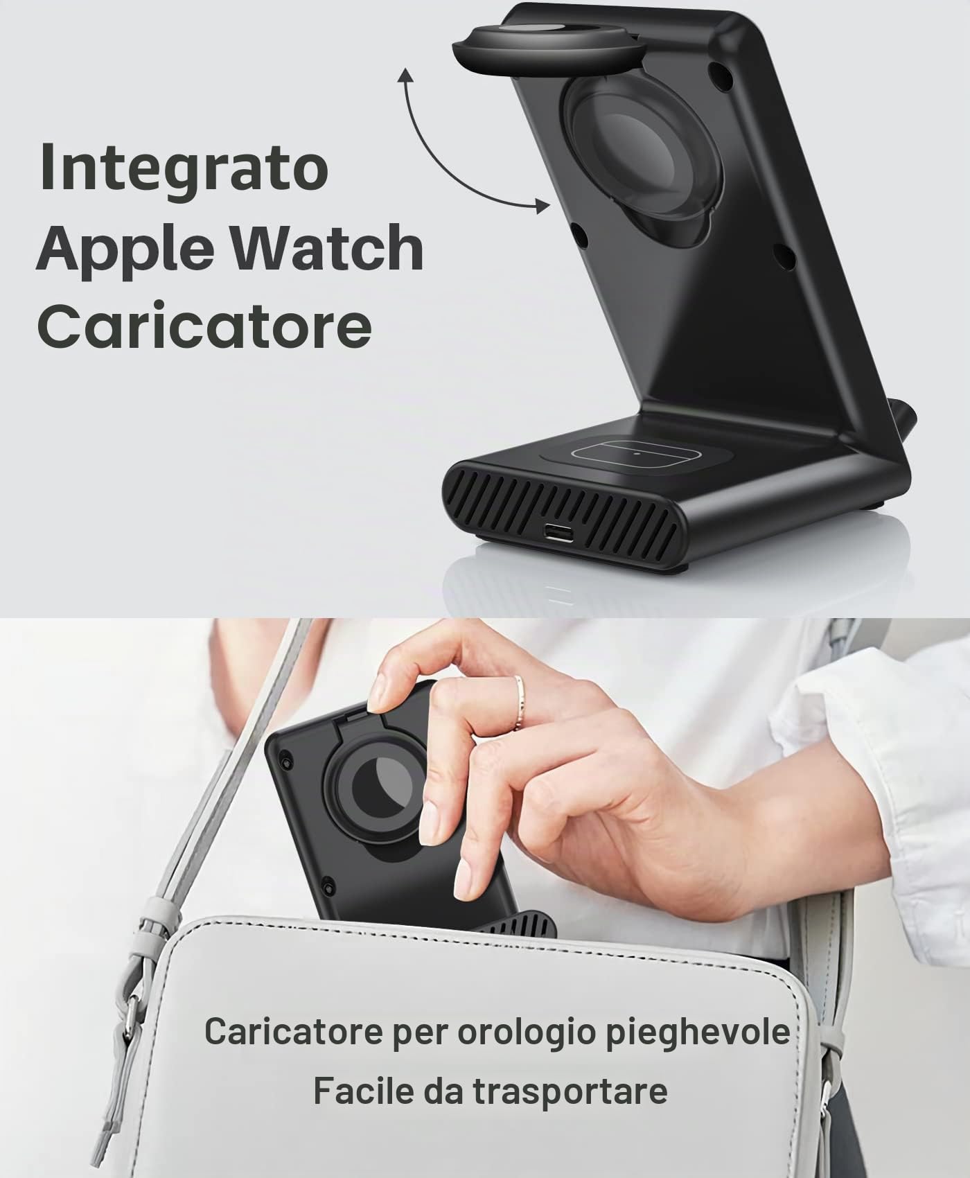 Caricatore wireless 3 in 1, Supporto di Ricarica per iPhone 17 16 Pro Max/17 Air/16e/15 14 13 12 11 Serie/XS/8, Stazione di Ricarica Wireless per Apple Watch Ultra 11 10 9 8 7 6 SE 5 4, Air Pods Pro 3