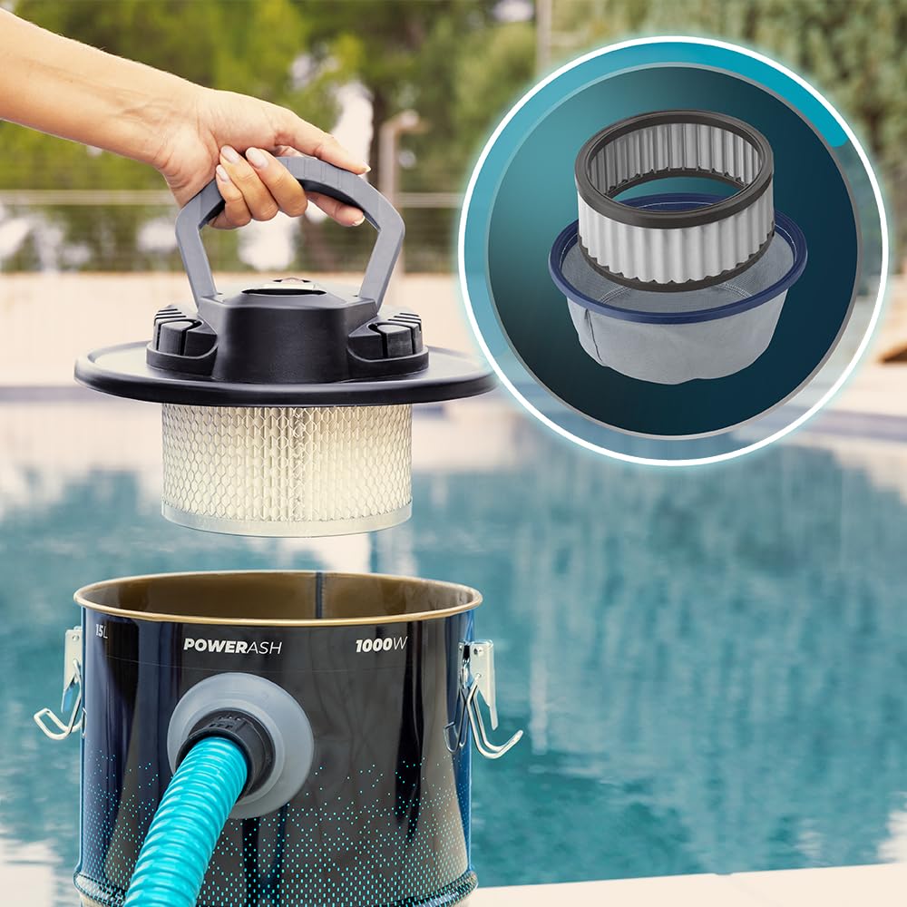 Cecotec Aspirador de Cenizas de 15L Conga Ash 3000 Home. 1000W de Potencia, Poder de Succión 15 kPa, Tubo con Recubrimiento Metálico, Boquilla de 38mm, Cable de 4m y Asa de Transporte