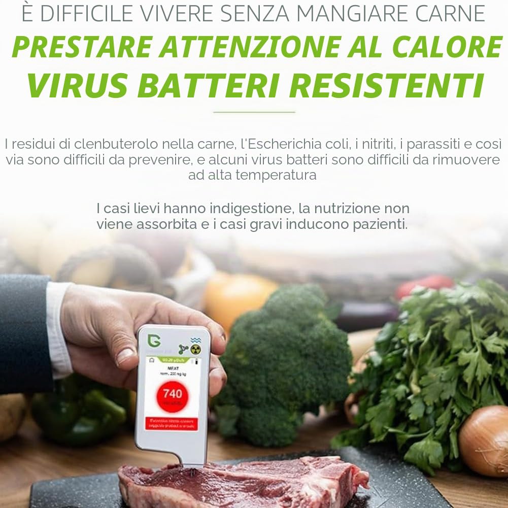 Tester per nitrati Alimentari, rilevatore di nitrati Digitale Portatile per Alimenti, misuratore PPM ad Alta precisione, per Frutta, Verdura, Carne, Pesce, Acqua