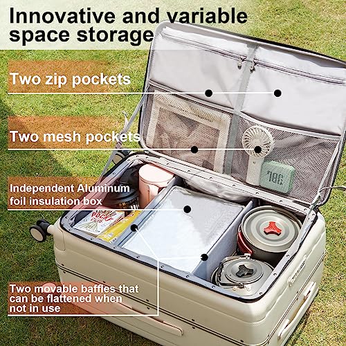 Image of Hanke Multifunctional 26 Inch Checked Luggage Hard Shell Suitcases with Wheels Travel Trunk Style Luggage Large Rolling Suitcase for Women Men(Ivory White)
