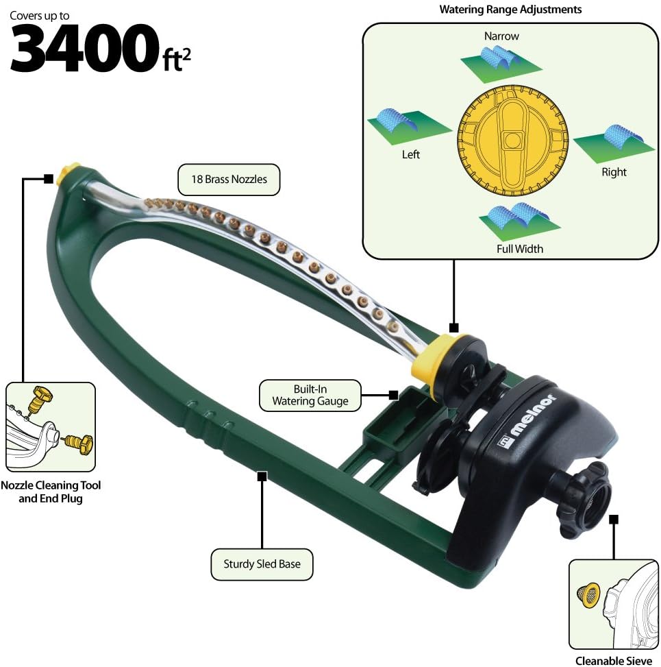 Melnor 65048-AMZ Oscillating Sprinkler with Brass Nozzles and QuickConnect Product Adapter Set, 3,400 sq. ft, Amazon Bundle (Pack of 2)