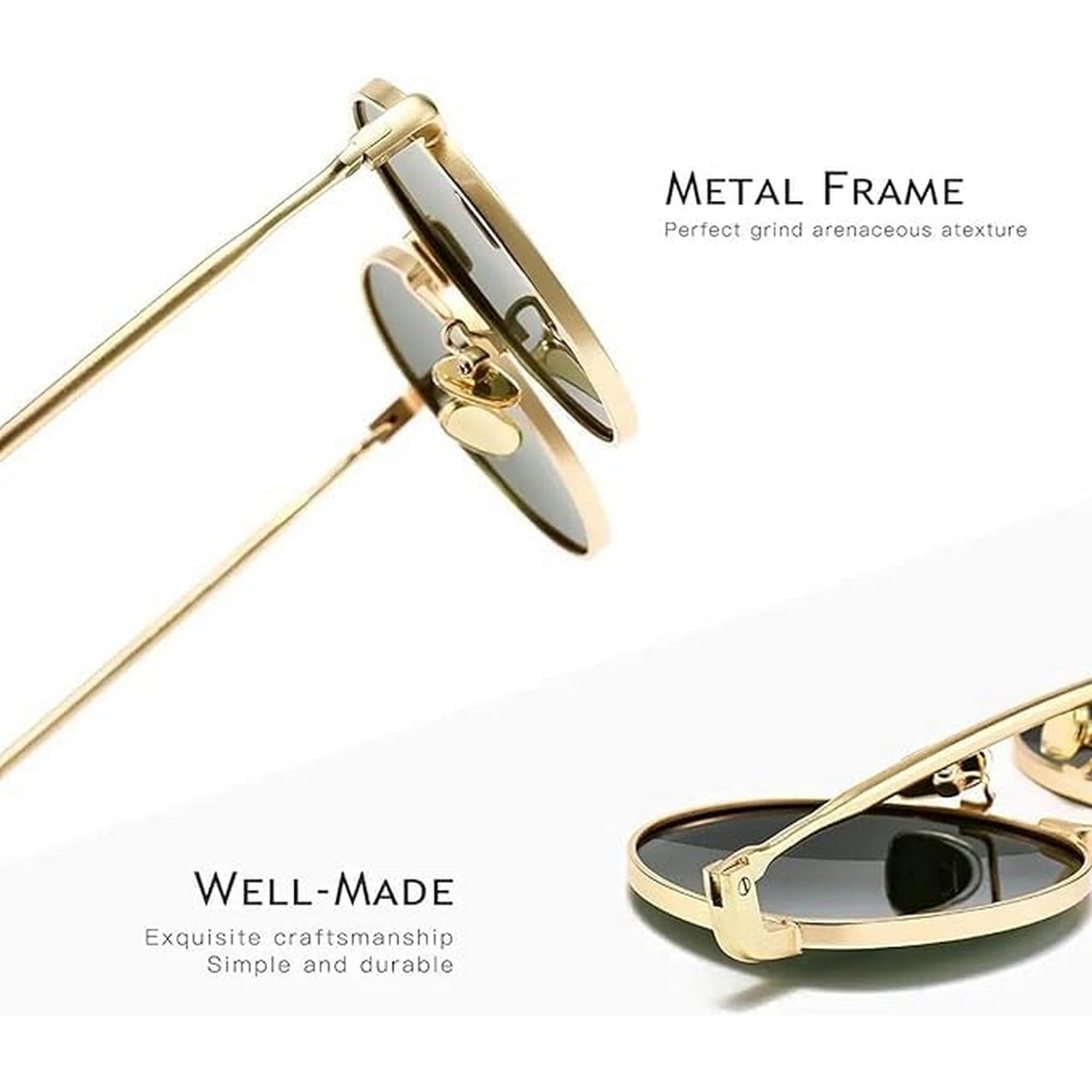 Dervin Ponderable UV Protection Coating Round Sunglasses for Men and Women Classic Metal Sun Glasses (Gold-Green) - Image 3 thumbnail