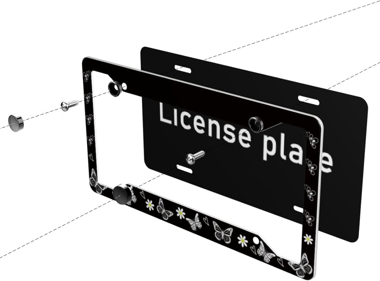 Butterfly License Plate Frame Aluminum Metal License Plate Frames for Women Fits Standard Us Vehicles (Set of 2, 12.3" x 6.3") - Image 5