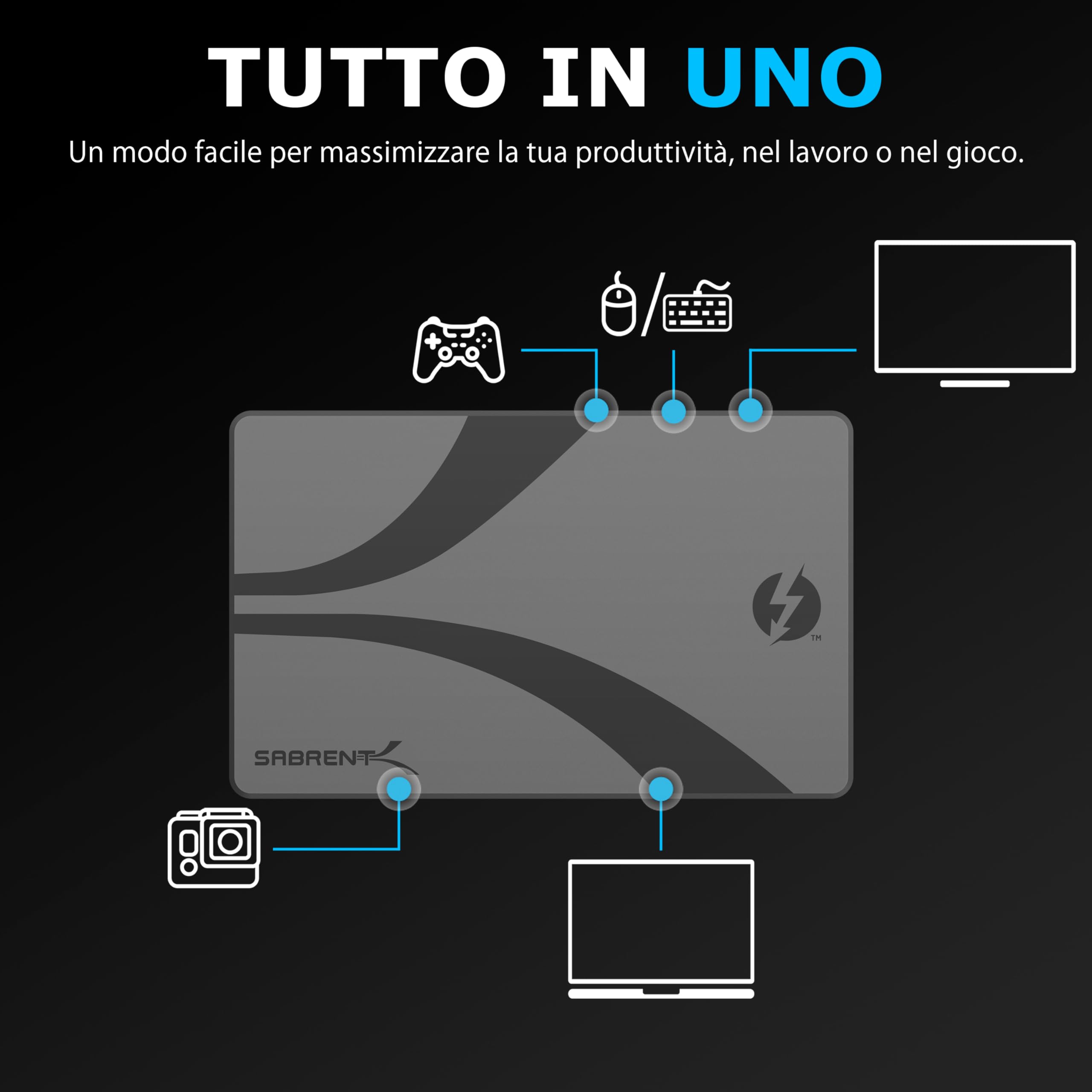 Hub Thunderbolt 4 SABRENT con ricarica a 60 W per laptop, dock USB C, supporta 2 monitor 4K 60 Hz o 1 4K 144 Hz, 5K 6K 8K @60 Hz (DSC) Cavo TB4 certificato incluso (HB-TBT4)