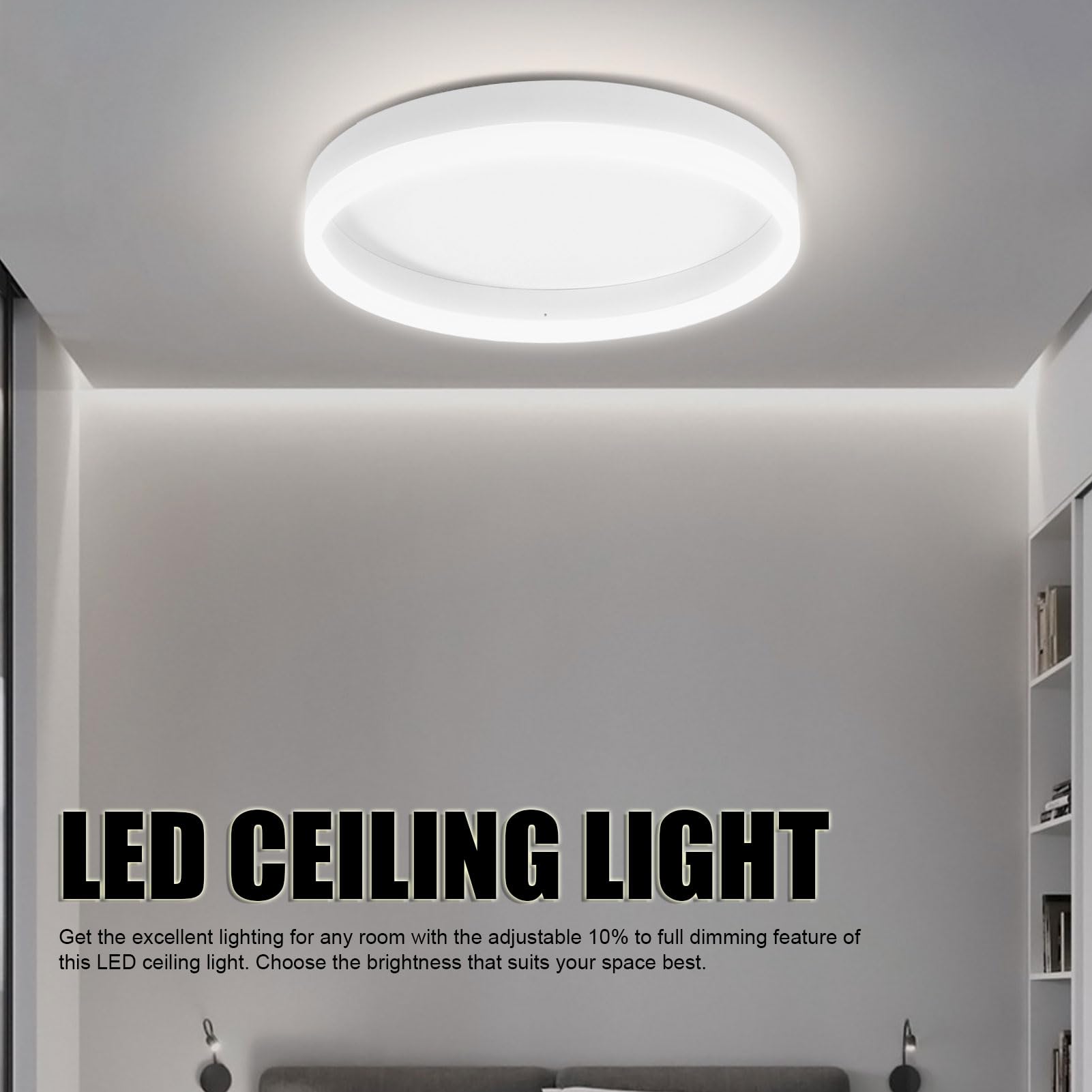 Naroote Ściemnialna Sufitowa LED, Okrągła Oprawa Oświetleniowa do Montażu Podtynkowego z Pilotem i aplikacją, CRI90+ 10W 5000K Jasne Białe światło do Przedpokoju Sypialnia Kuchnia Salon (WHITE)
