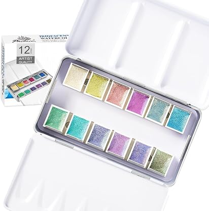 PHOENIX Tintas iridescentes para aquarela – Conjunto de tinta aquarela com glitter de 12 metades, paleta portátil perolada de nível artístico, kit de pintura de cor de água com bolso pequeno para por Artista não identificado — capa do álbum