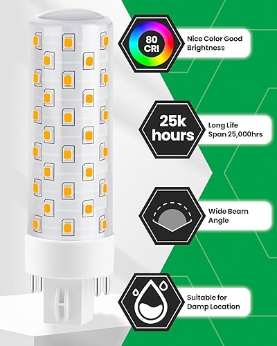 Miniatura 8 de Makergroup GX24Q - Bombillas LED con base de 4 pines, blanco cálido 3000 K, 13 W, 18 W, 26 W, bombillas fluorescentes compactas de repuesto en