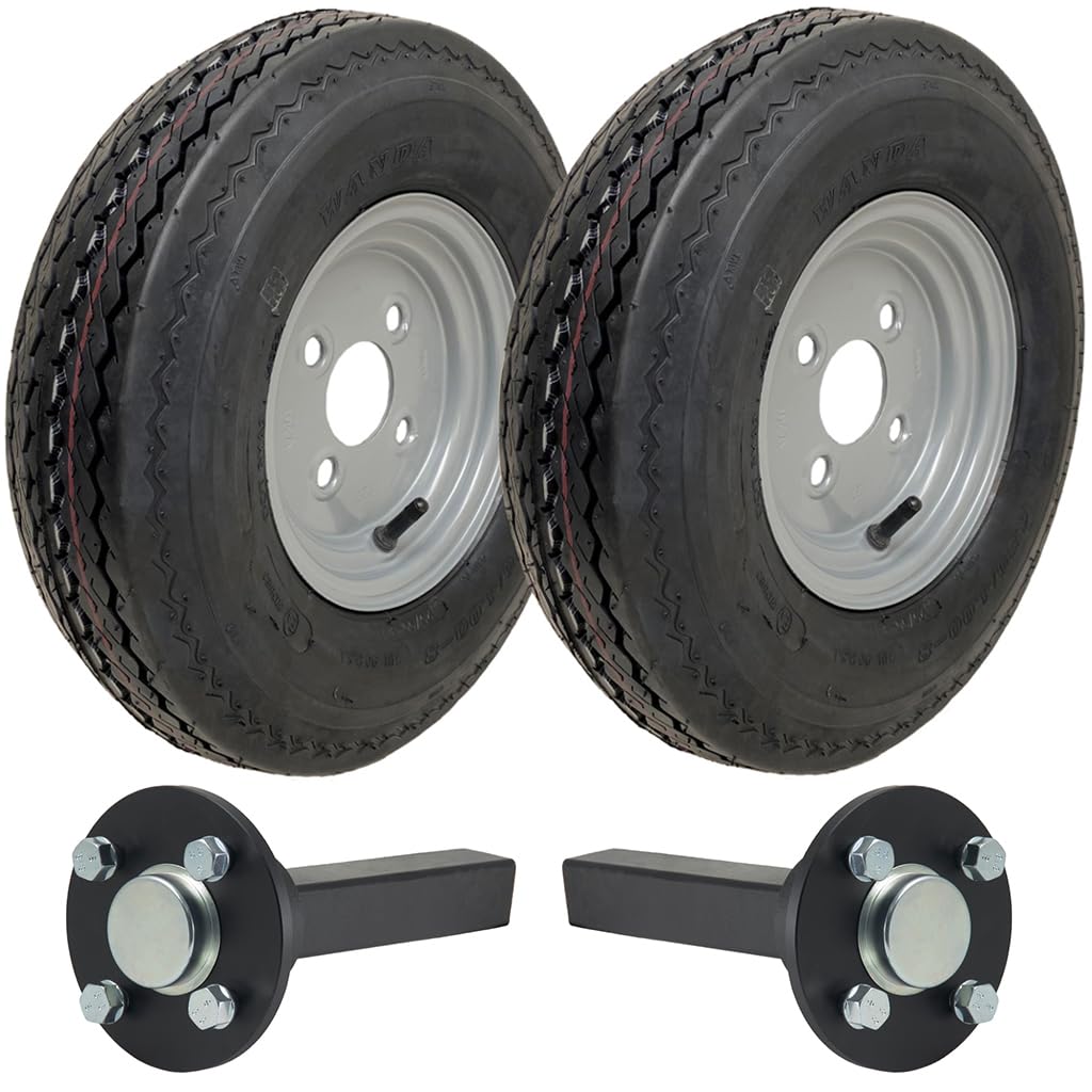 Parnells - Kit de Remolque de Alta Velocidad - 2 Piezas de Ruedas y Neumáticos 4.80/4.00-8 + 2 Cubos/Ejes con Pernos, sin Enganche, 690 kg, 130 Km/H - Ruedas Legales en Carretera y Marcado Electrónico