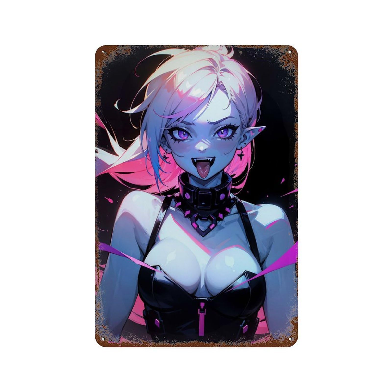 Mad Vampire Anime Girl Decorative Tin Sign 11.8"x7.9", Shabby Chic Decor for Garage, Pub Or Kitchen