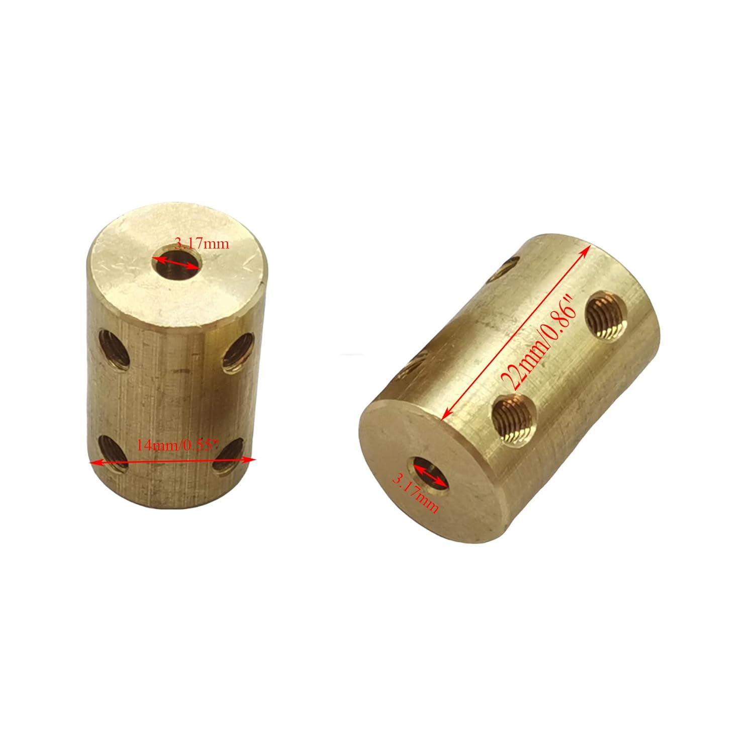 5Pcs 3.17mm to 3.17mm Brass Shaft Couplers,Bore Rigid Coupling Set with Screws and Wrench for 3D Printer DIY Encoder Car Model Shaft RC Robot