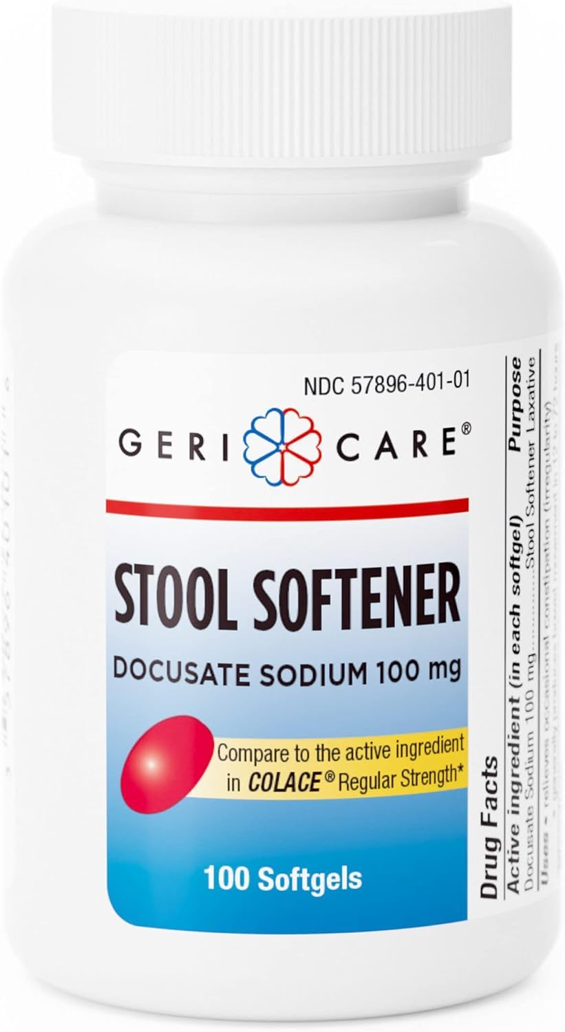 Docusate Sodium Stool Softener - 100mg Gentle Stimulant Laxative Softgels for Men & Women- Constipation Relief - Adults Daily Bowel Movement Laxative (Pack of 1)
