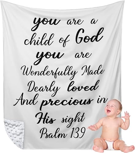 Regalo cristiano para bebé, manta de felpa para bebé con respaldo de puntos, manta de bautismo con cita de las Escrituras, manta con versículo