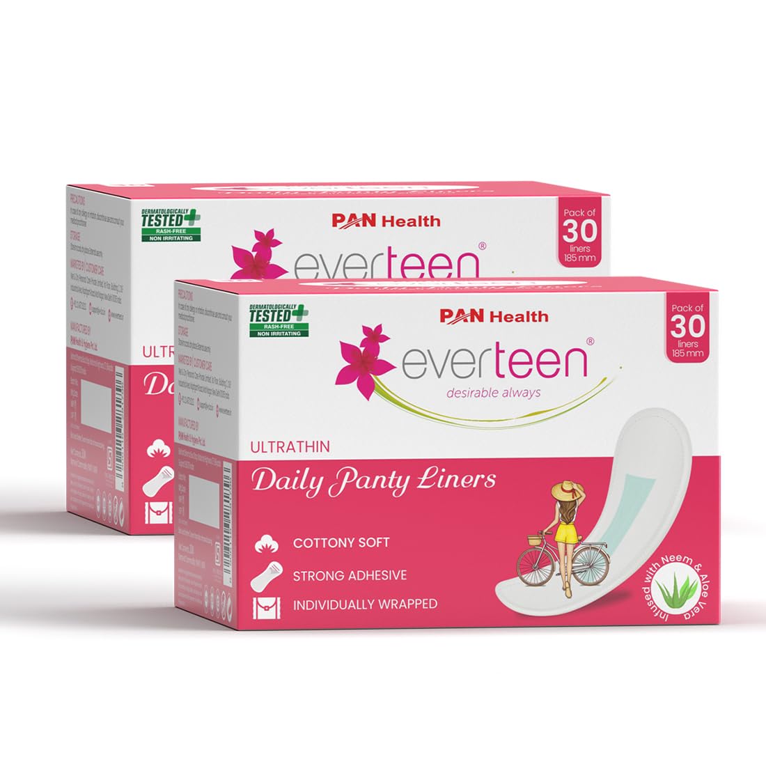 Everteen Natural Cotton Daily Panty Liners (180mm, 2x30pcs) - Pack of 2