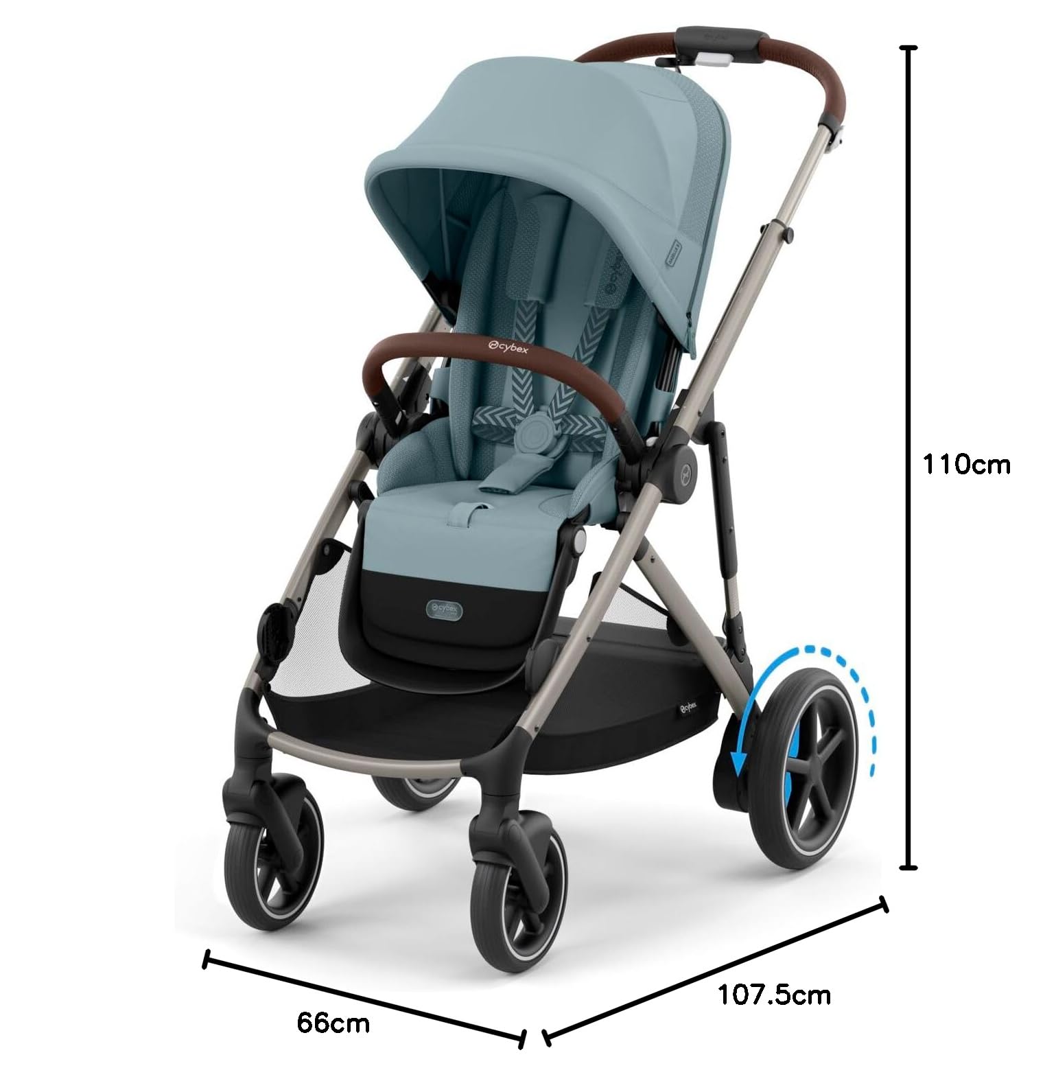 CYBEX Poussette Gold e-GAZELLE S, de la naissance à environ 4 ans, max. 22 kg (mode simple) / 2x 22 kg (mode duo), système tout-en-1 avec propulsion électrique et 20+ configurations, Bleu orageux