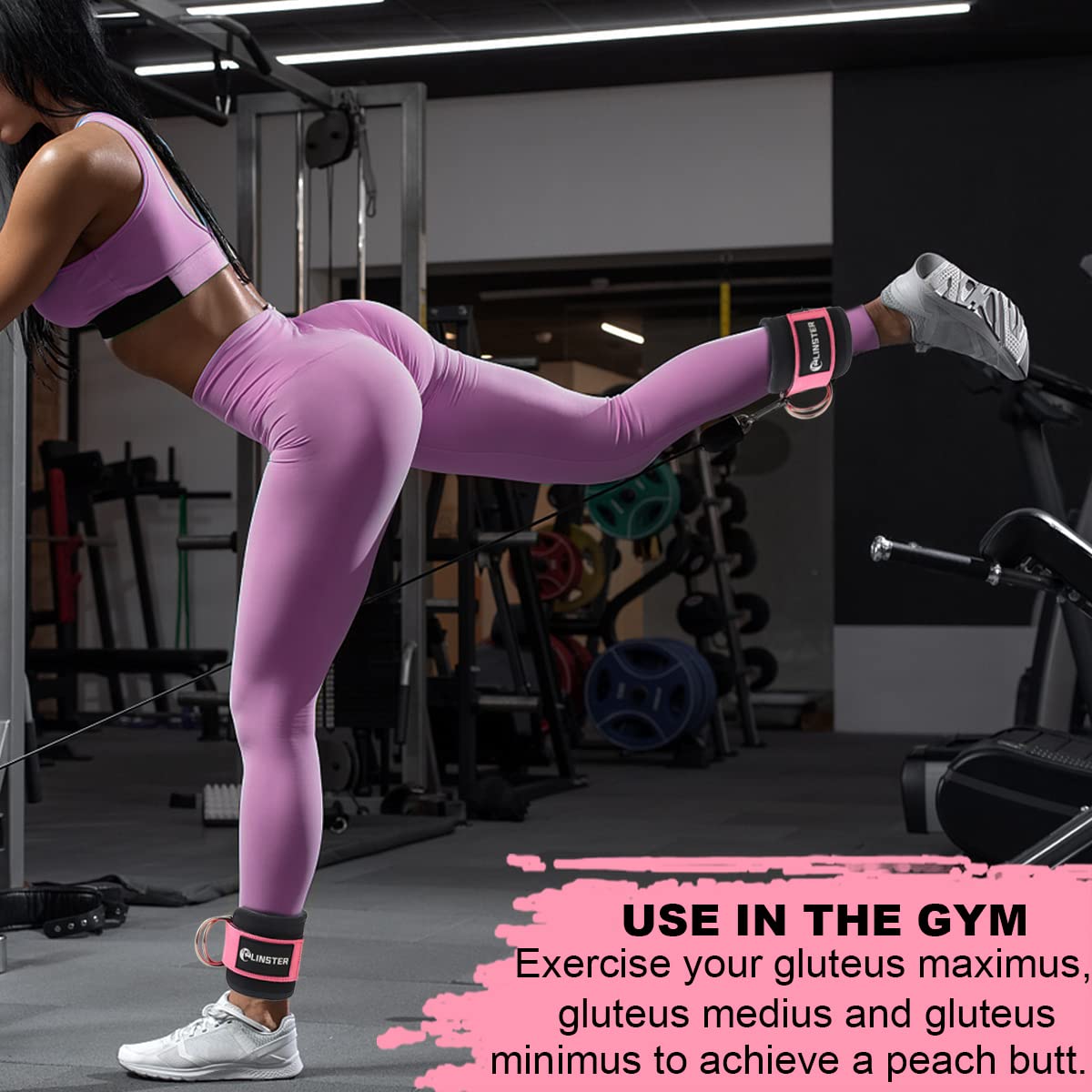 Cavigliere Per Palestra LINSTER Regolabili - Con 4 Anelli A D, In Neoprene, Per Allenamento Glutei E Gambe - Foto 11