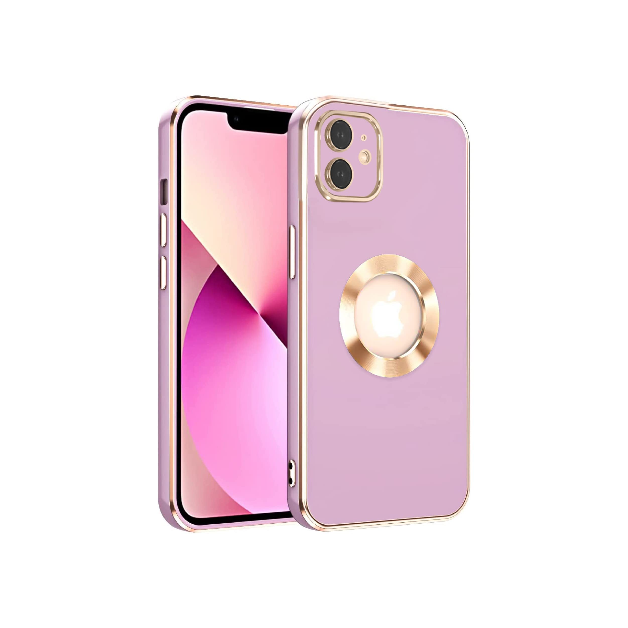 GetTechGo Logo View Back Case Cover Compatible for iPhone 11 |Gold Electroplated Frame | Slim Shockproof | Soft TPU (Purple)