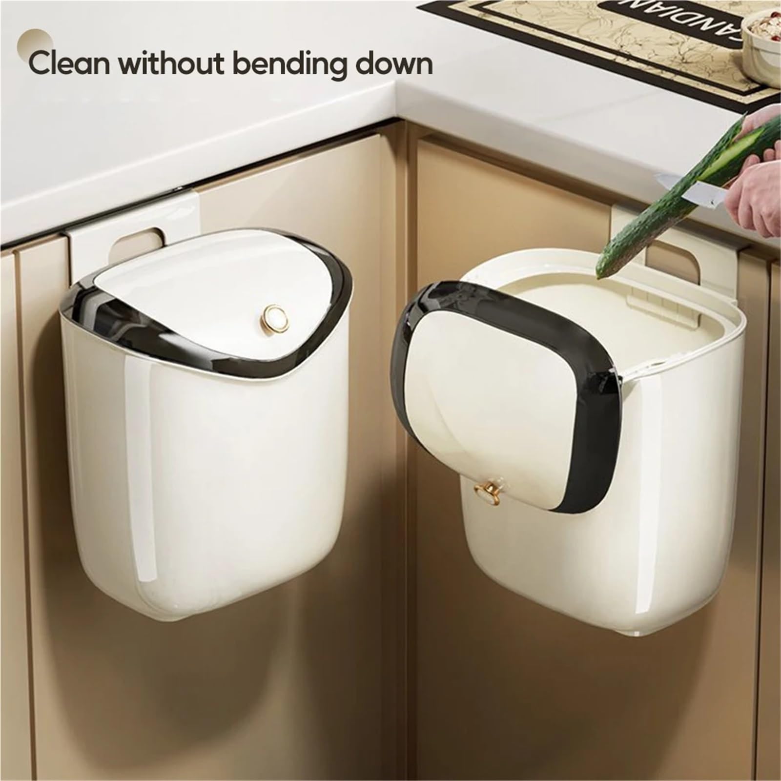 Cestino A Parete 6/9L Cucina Appesa Pattumiera con Coperchio Cibo Cestino della Spazzatura Fissato al Muro Pattumiera for Armadio Carta Igienica Secchio di Stoccaggio bidone(9L)