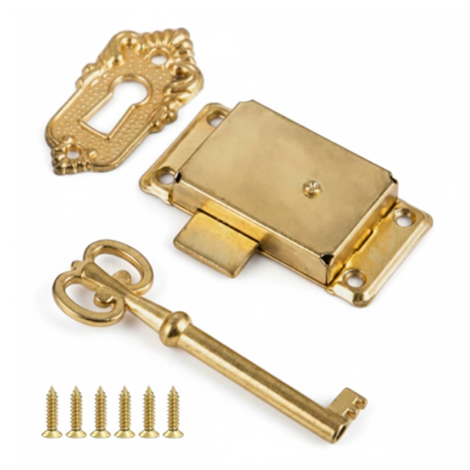 Qvorlth Gold Antique Furniture Lock 8Sets 53 * 26Mm Vintage Lock Cabinet Door Lock Set With Key For Drawer Wardrobe Furniture Drawer Lock Replacement(Gold)