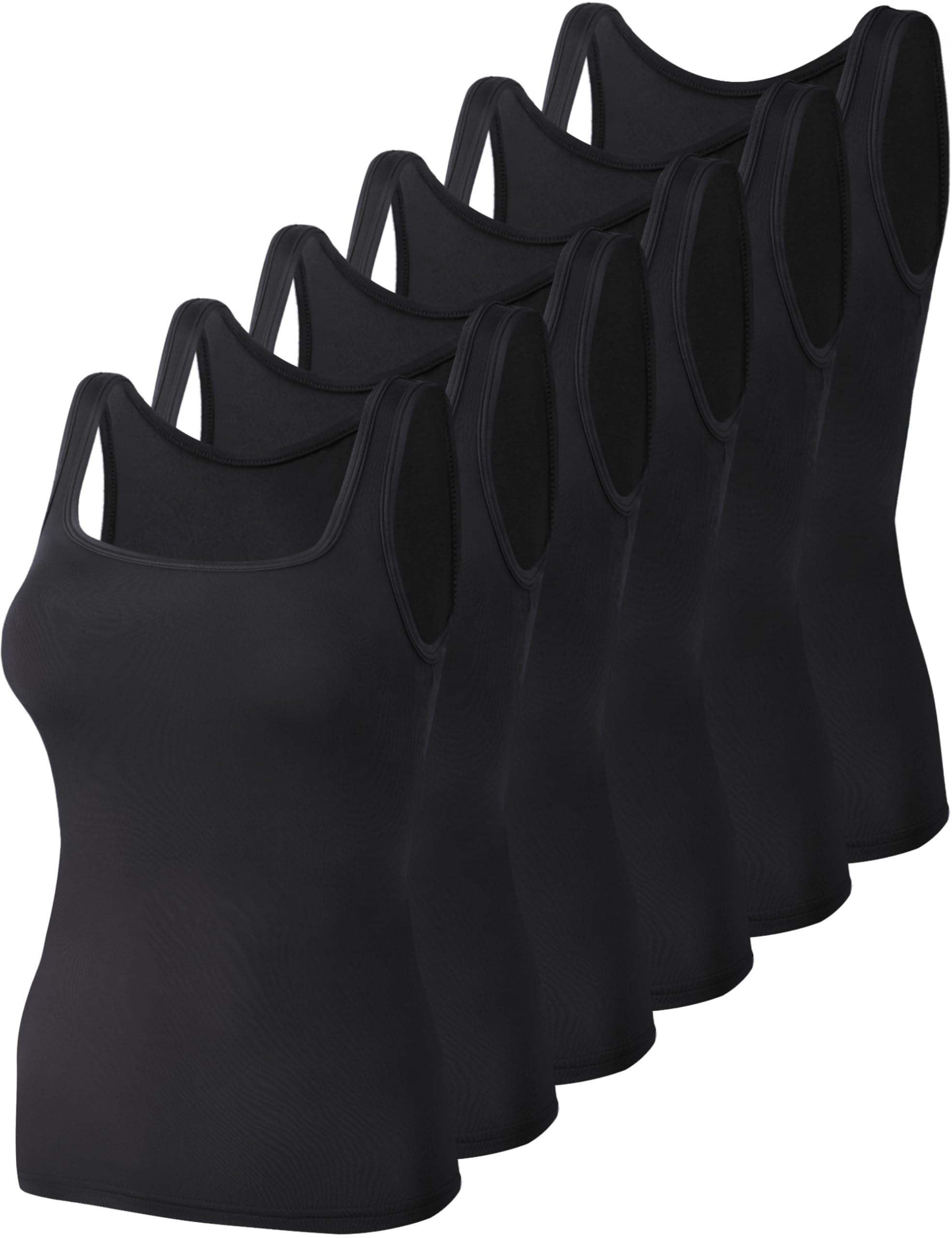 BQTQ Lot de 6 Débardeur Femme Col Carré Extensible Tank Tops sans Manches Slim Fit