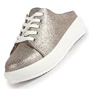 FAUSTO FST 1373 ANTIQ-37 Women Antique Back Open Glitter Mule Sneakers with Lace-Up Front | White Platform Sole Slip On Shoe | Memory Cushioned Insole (4 UK) gallery image