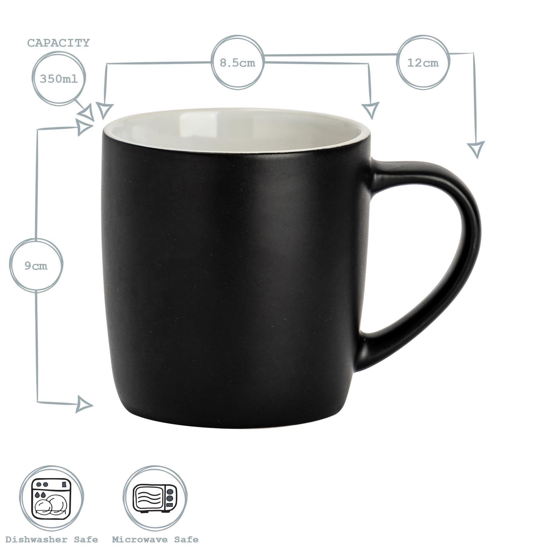 Argon Tableware Farbig Kaffeebecher - Matte Schwarz - 350ml - 12er Packung - Matt Keramik Steingut Tee Tassen Latte Cappuccino Tassen Heiße Schokolade Tassen Bunt Becher Set mit Griff