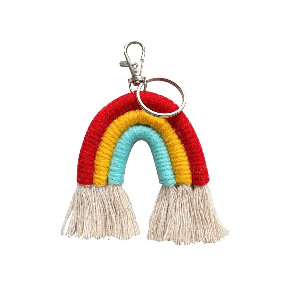 KERDEJAR Portachiavi Arcobaleno, Portachiavi Arcobaleno Intrecciato per Donna Portachiavi Fatto a Mano Boho Portachiavi Macrame Bag Charm Car Hanging Gioielli Regali KEY45