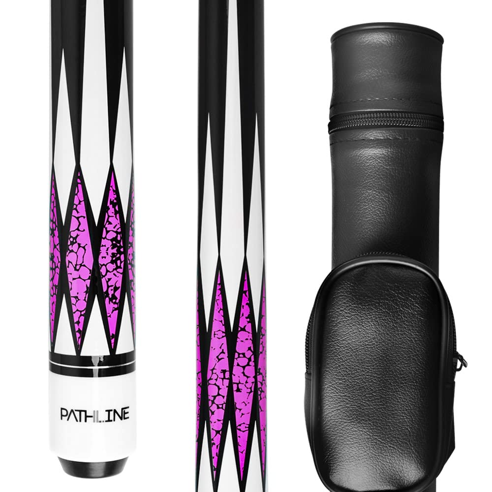 Pathline PLN Pool Cue Kit – 58 inch Canadian Maple Billiard Pool Stick and Hard Case (Purple 21oz)