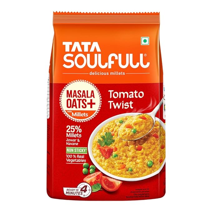 Tata Soulfull Masala Oats+ With Millets, Tomato Twist, 500g, Real Vegetables, 25% Millets, Non Sticky, Evening Snack, Healthy Snack at Rs. 148