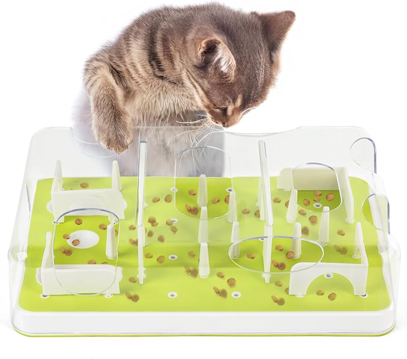 ALL FOR PAWS Comedero interactivo para gatos y juguete de alimentación lenta – Laberinto dispensador de golosinas de estimulación mental para gatos de interior, juguete de enriquecimiento y comida para gatos