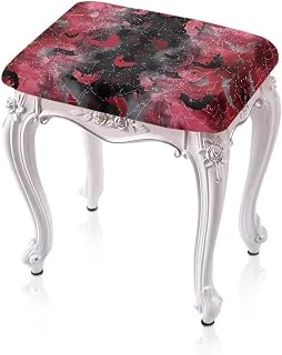 2 Pieces Red Black Bloody Stool Covers, Elastic Gothic Bat Spider Web Bar Stool Covers Rectangle Pigment Bloodstain Counter Height Bar Bench Seat Protector