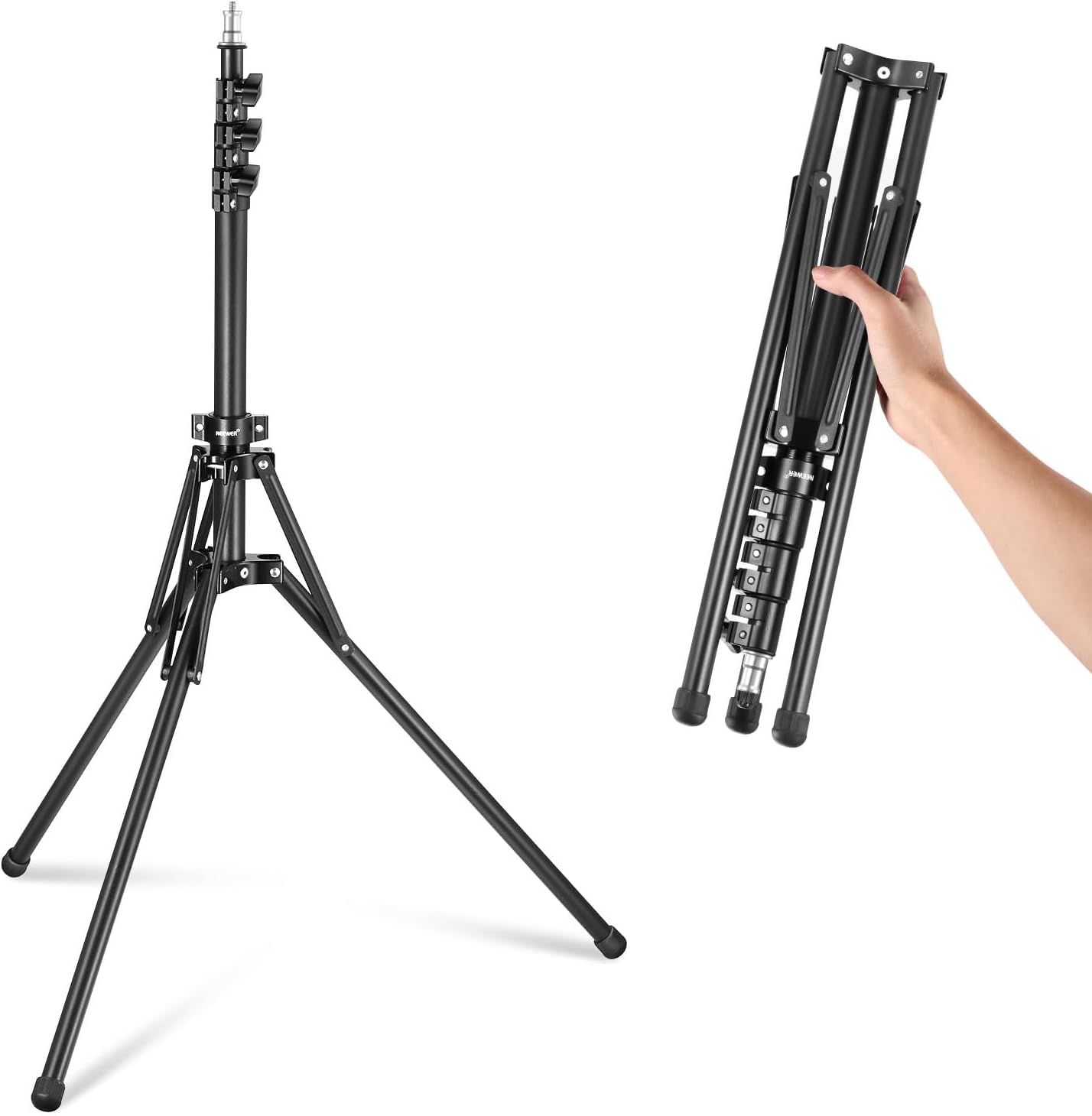 NEEWER Light Stand All Metal with 180° Reversible Legs, 70"/178cm Portable Travel Tripod Stand 1/4" Screw & 5/8" Stud for Indoor Outdoor Photography Speedlite Strobe Ring Light Softbox, ST178R, Black
