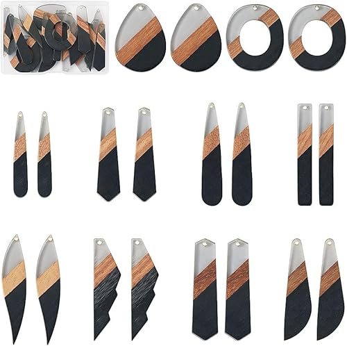 FASHEWELRY 20 piezas dijes de resina de madera para aretes, 3 tonos, bases en blanco para aretes de madera, lágrima, hexágono, rectángulo,