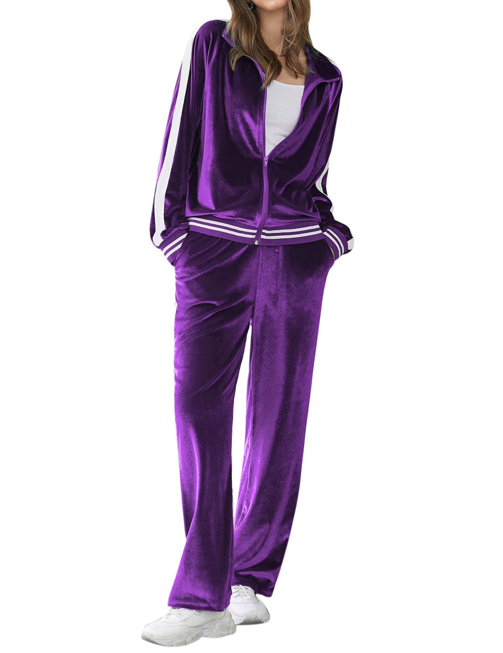 Ekouaerwomens Velvet Velor Tracksuits Piece Lounge Outfits Zip